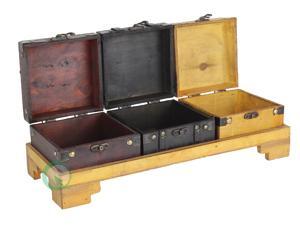 Three Colored Wooden Treasure Chests on Tray Three Colored Wooden Treasure Chests on Tray