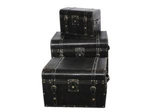Large Storage Trunk Set of 3 Black Leather Large Storage Trunk Set of 3 Black Leather