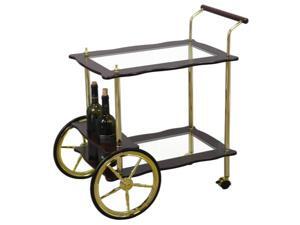 2-Tier Brass-Wood Serving Tea Cart With Clear Tempered Glass 2-Tier Brass-Wood Serving Tea Cart With Clear Tempered Glass
