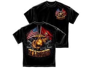 USMC Double Flag Gold Globe Marine Corps Foil T-Shirt by Erazor Bits, Black, 2XL USMC Double Flag Gold Globe Marine Corps Foil T-Shirt by Erazor Bits, Black, 2XL