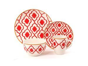 Gibson 75279.16 Medallion Trellis Dinnerware Set 16pc - Coral Stoneware Gibson 75279.16 Medallion Trellis Dinnerware Set 16pc - Coral Stoneware