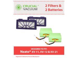 2 Neato Batteries & 2 XV Pet & Allergy Filters; Fits XV-11, XV-12 & XV-15 Robotic Floor Vacuums; Designed & Engineereed by Crucial Vacuum 2 Neato Batteries & 2 XV Pet & Allergy Filters; Fits XV-11, XV-12 & XV-15 Robotic Floor Vacuums; Designed & Engineereed by Crucial Vacuum