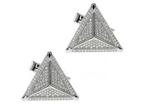 Sterling Silver Handset White CZ Micropave High Quality Triangular Cufflinks Sterling Silver Handset White CZ Micropave High Quality Triangular Cufflinks