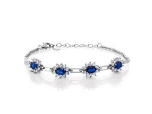 Stunning 2.36 Ct Created Sapphire Sterling Silver 7" Bracelet with 1" Extender Stunning 2.36 Ct Created Sapphire Sterling Silver 7" Bracelet with 1" Extender