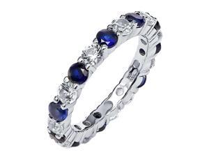 2.20 Ctw Blue & White Created Sapphire 925 Sterling Silver Eternity Ring 2.20 Ctw Blue & White Created Sapphire 925 Sterling Silver Eternity Ring