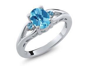 1.40 Ct Oval Checkerboard Swiss Blue Topaz 925 Sterling Silver Ring 1.40 Ct Oval Checkerboard Swiss Blue Topaz 925 Sterling Silver Ring