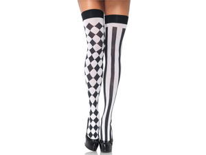 Sexy Harlequin Black White Diamond Stripe Thigh High Stockings Sexy Harlequin Black White Diamond Stripe Thigh High Stockings