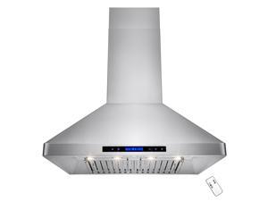 AKDY 36" Stainless Steel Wall Mount Range Hood with Touch Screen Display Halogen Lights Baffle Filter Vented Cooking Fan Stove Kitchen Vents AKDY 36" Stainless Steel Wall Mount Range Hood with Touch Screen Display Halogen Lights Baffle Filter Vented Cooking Fan Stove Kitchen Vents