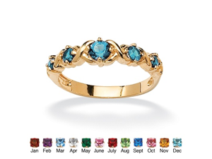 Round Birthstone 14k Gold-Plated "X & O" Stackable Ring - December- Simulated Blue Topaz Round Birthstone 14k Gold-Plated "X & O" Stackable Ring - December- Simulated Blue Topaz