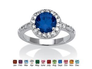 Round Simulated Birthstone and Cubic Zirconia Halo Ring in Sterling Silver - September- Simulated Sapphire Round Simulated Birthstone and Cubic Zirconia Halo Ring in Sterling Silver - September- Simulated Sapphire