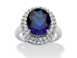 PalmBeach Jewelry 6.68 TCW Oval-Cut Sapphire Double Halo Ring in Platinum over .925 Sterling Silver PalmBeach Jewelry 6.68 TCW Oval-Cut Sapphire Double Halo Ring in Platinum over .925 Sterling Silver