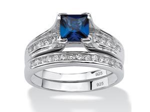 1.44 TCW Lab Created Blue Sapphire CZ Platinum over Sterling Silver 2-Piece Bridal Set 1.44 TCW Lab Created Blue Sapphire CZ Platinum over Sterling Silver 2-Piece Bridal Set