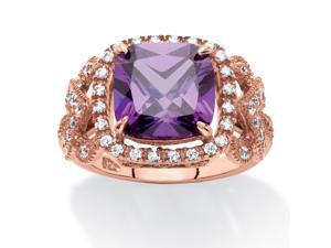3.06 TCW Cushion-Cut Purple Cubic Zirconia Halo Cocktail Ring in Rose Gold Over .925 Sterling Silver 3.06 TCW Cushion-Cut Purple Cubic Zirconia Halo Cocktail Ring in Rose Gold Over .925 Sterling Silver
