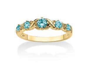 Round Birthstone 14k Gold-Plated "X & O" Stackable Ring - December- Simulated Blue Topaz Round Birthstone 14k Gold-Plated "X & O" Stackable Ring - December- Simulated Blue Topaz