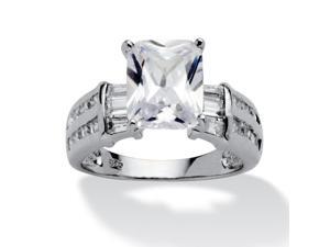 5.04 TCW Emerald-Cut Cubic Zirconia Platinum over Sterling Silver Engagement Anniversary Ring 5.04 TCW Emerald-Cut Cubic Zirconia Platinum over Sterling Silver Engagement Anniversary Ring