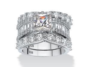 6.18 TCW Princess-Cut Cubic Zirconia Three-Piece Bridal Ring Set in Platinum over Sterling Silver 6.18 TCW Princess-Cut Cubic Zirconia Three-Piece Bridal Ring Set in Platinum over Sterling Silver