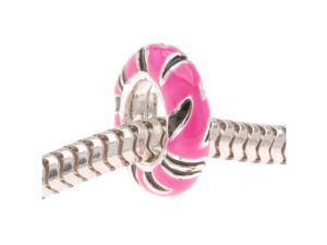 Silver Plated Large Hole Zebra Stripe Bead W/ Pink Enamel - Fits European Style Silver Plated Large Hole Zebra Stripe Bead W/ Pink Enamel - Fits European Style
