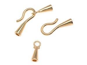 22K Gold Plated Cone Shaped Hook & Eye Cord Ends -Fits Up To 3.2mm Cord (4 Sets) 22K Gold Plated Cone Shaped Hook & Eye Cord Ends -Fits Up To 3.2mm Cord (4 Sets)