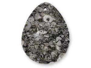 Fossil Jasper 35X45mm Large Teardrop Pendant Grey Black (1 Piece) Fossil Jasper 35X45mm Large Teardrop Pendant Grey Black (1 Piece)