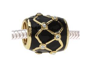 European Style Large Hole Bead, Woven Barrel with Crystals, Gold with Black European Style Large Hole Bead, Woven Barrel with Crystals, Gold with Black