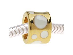 European Style Large Hole Bead, Polka Dots 9mm, Gold Tone with White Enamel European Style Large Hole Bead, Polka Dots 9mm, Gold Tone with White Enamel