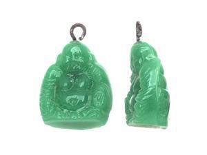 Vintage Japanese Glass Pendant, Sitting Buddha 14x16mm, 1 Piece, Jade Green Vintage Japanese Glass Pendant, Sitting Buddha 14x16mm, 1 Piece, Jade Green