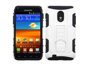 Hybrid Rubberized Dual Layer Phone Cover Case White on Black with Built-In Kickstand for Samsung Galaxy S2 4G, Galaxy S2, Epic 4G Touch, R760, D710 Hybrid Rubberized Dual Layer Phone Cover Case White on Black with Built-In Kickstand for Samsung Galaxy S2 4G, Galaxy S2, Epic 4G Touch, R760, D710