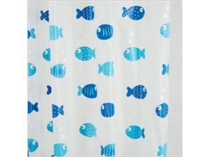 Croydex AE282524YWH Wiggly Fish Shower Curtain, White & Blue Croydex AE282524YWH Wiggly Fish Shower Curtain, White & Blue