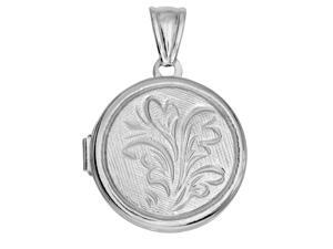 Sterling Silver With Rhodium Finish Round Locket With Flower Pattern & Etching Background - 25 mm Sterling Silver With Rhodium Finish Round Locket With Flower Pattern & Etching Background - 25 mm