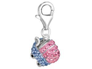 Sterling Silver Crystal Clip On Baby Carriage Charm Sterling Silver Crystal Clip On Baby Carriage Charm