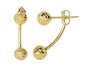 14k Yellow Hammered Finish Gold Front And Back Double Ball Belly Ring Style Earrings, 6mm 14k Yellow Hammered Finish Gold Front And Back Double Ball Belly Ring Style Earrings, 6mm