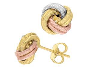 14k Tricolor Textured And Shiny Love Knot Stud Earrings, 10mm 14k Tricolor Textured And Shiny Love Knot Stud Earrings, 10mm