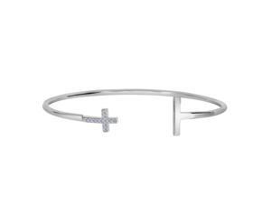 Sterling Silver CZ Cross And T End Bracelet Cuff Sterling Silver CZ Cross And T End Bracelet Cuff