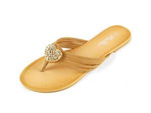 Womens Dressy Flip Flops Gold Rhinestone Strap Sandals Heart Thongs Summer Flats Womens Dressy Flip Flops Gold Rhinestone Strap Sandals Heart Thongs Summer Flats