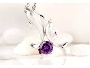 I. M. Jewelry Sterling Silver Dolphin Pendant Simulated Amethyst Necklace I. M. Jewelry Sterling Silver Dolphin Pendant Simulated Amethyst Necklace