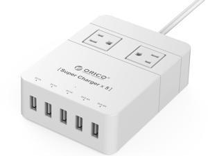 ORICO 2 Outlet Power Strip with Surge Protector, 5 USB Intelligence Charging Ports (3 x 5V1A, 2 x 5V2.4A) for iPhone 7/7Puls/6S/6S P/5SE/iPad/LG/Samsung/HTC and More - White ( HPC-2A5U) ORICO 2 Outlet Power Strip with Surge Protector, 5 USB Intelligence Charging Ports (3 x 5V1A, 2 x 5V2.4A) for iPhone 7/7Puls/6S/6S P/5SE/iPad/LG/Samsung/HTC and More - White ( HPC-2A5U)