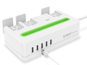 ORICO 4 Outlet Power Strip with Surge Protector, Built-in 5 Ft. Cord, 5 USB Intelligence Charging Ports (5V2.4A) for iPhone 6 /6S, iPad, Samsung Galaxy, Laptops ,Desktops and More -White (DST-4A5U) ORICO 4 Outlet Power Strip with Surge Protector, Built-in 5 Ft. Cord, 5 USB Intelligence Charging Ports (5V2.4A) for iPhone 6 /6S, iPad, Samsung Galaxy, Laptops ,Desktops and More -White (DST-4A5U)