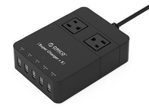 ORICO 2 Outlet Power Strip with Surge Protector, 5 USB Intelligence Charging Ports (3 x 5V1A, 2 x 5V2.4A) for iPhone 7/7Puls/6S/6S P/5SE/iPad/LG/Samsung/HTC and More - Black (HPC-2A5U) ORICO 2 Outlet Power Strip with Surge Protector, 5 USB Intelligence Charging Ports (3 x 5V1A, 2 x 5V2.4A) for iPhone 7/7Puls/6S/6S P/5SE/iPad/LG/Samsung/HTC and More - Black (HPC-2A5U)