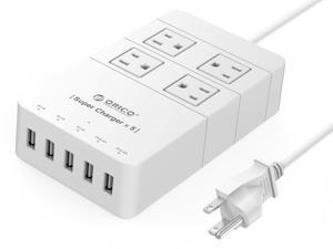 ORICO 4 Outlet Power Strip with Surge Protector, 5 USB Intelligence Charging Ports (3 x 5V1A,2 x 5V2.4A) for iPhone 7/ 7Puls/6S/6S P/5SE/iPad/LG/Samsung/HTC - HPC-4A5U White ORICO 4 Outlet Power Strip with Surge Protector, 5 USB Intelligence Charging Ports (3 x 5V1A,2 x 5V2.4A) for iPhone 7/ 7Puls/6S/6S P/5SE/iPad/LG/Samsung/HTC - HPC-4A5U White