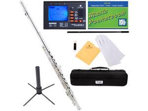 Mendini MFE-S Silver Plated Key of C Closed Hole Flute + Tuner, Case, Stand, Pocketbook & Accessories Mendini MFE-S Silver Plated Key of C Closed Hole Flute + Tuner, Case, Stand, Pocketbook & Accessories
