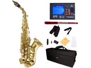 Mendini by Cecilio MSS-CSL Gold Lacquer Curved B Flat Soprano Saxophone + Tuner, Case, Mouthpiece, 11 Reeds, & More Mendini by Cecilio MSS-CSL Gold Lacquer Curved B Flat Soprano Saxophone + Tuner, Case, Mouthpiece, 11 Reeds, & More