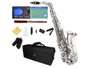 Mendini by Cecilio MAS-N+92D+PB Nickel Plated E Flat Alto Saxophone with Tuner, Case, Mouthpiece, 10 Reeds and More Mendini by Cecilio MAS-N+92D+PB Nickel Plated E Flat Alto Saxophone with Tuner, Case, Mouthpiece, 10 Reeds and More