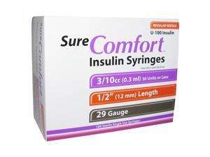 Sure Comfort Insulin Syringes 29 Gauge 3/10cc 1/2 in - 100 ea Sure Comfort Insulin Syringes 29 Gauge 3/10cc 1/2 in - 100 ea