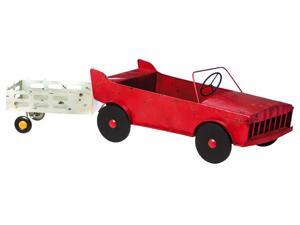 Vintage Red Car Planter With Trailer Vintage Red Car Planter With Trailer