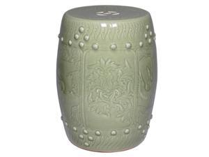 Longquan Oriental Celadon Ceramic Garden Stool with Lotus Motif Longquan Oriental Celadon Ceramic Garden Stool with Lotus Motif