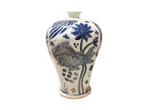 Blue and White Carved Fish Plum Vase Blue and White Carved Fish Plum Vase