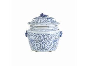 Chinese Ceramic Rice Jar Blue & White Floral Motif Chinese Ceramic Rice Jar Blue & White Floral Motif