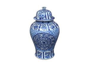 Oriental Ceramic Temple Jar Blue & White Medallion Plum Blossom Oriental Ceramic Temple Jar Blue & White Medallion Plum Blossom