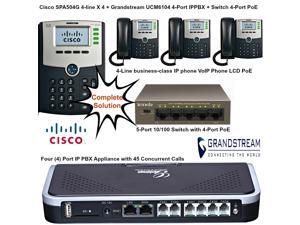 Cisco SPA504G 4-line X 4 + Grandstream UCM6104 4-Port IPPBX + Switch 4-Port PoE Cisco SPA504G 4-line X 4 + Grandstream UCM6104 4-Port IPPBX + Switch 4-Port PoE