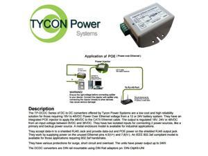 Tycon Power TP-DCDC-1218 9-36VDC IN 18VDC OUT 24W DC to DC Converter and POE Tycon Power TP-DCDC-1218 9-36VDC IN 18VDC OUT 24W DC to DC Converter and POE
